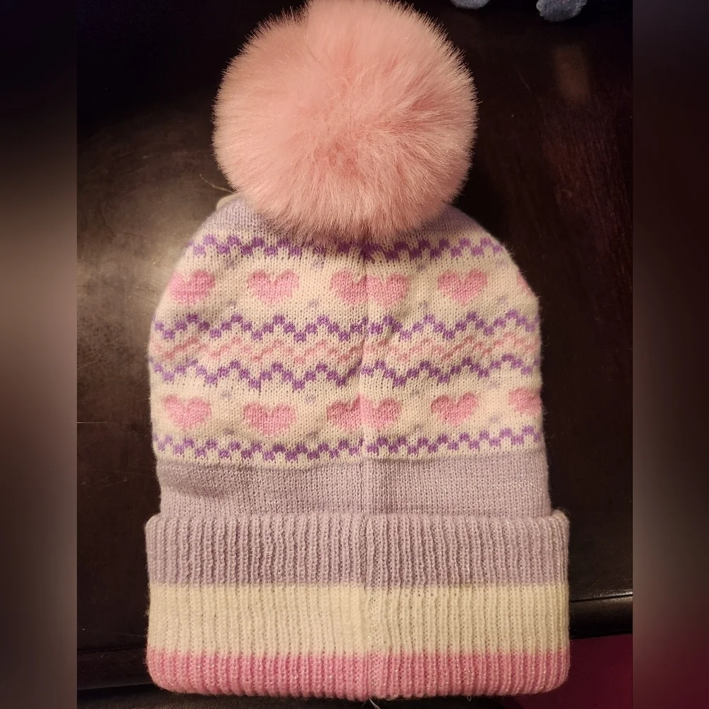 Pink and Purple Kids Hat & Mittens Set